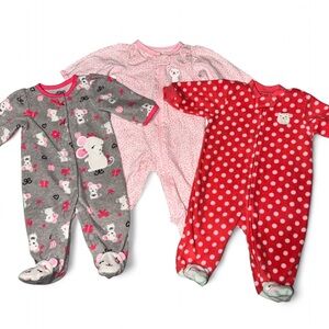 Lot 3 pajamas Carter's Kids One Piece Footies - Gray, Pink, and Red size 3m